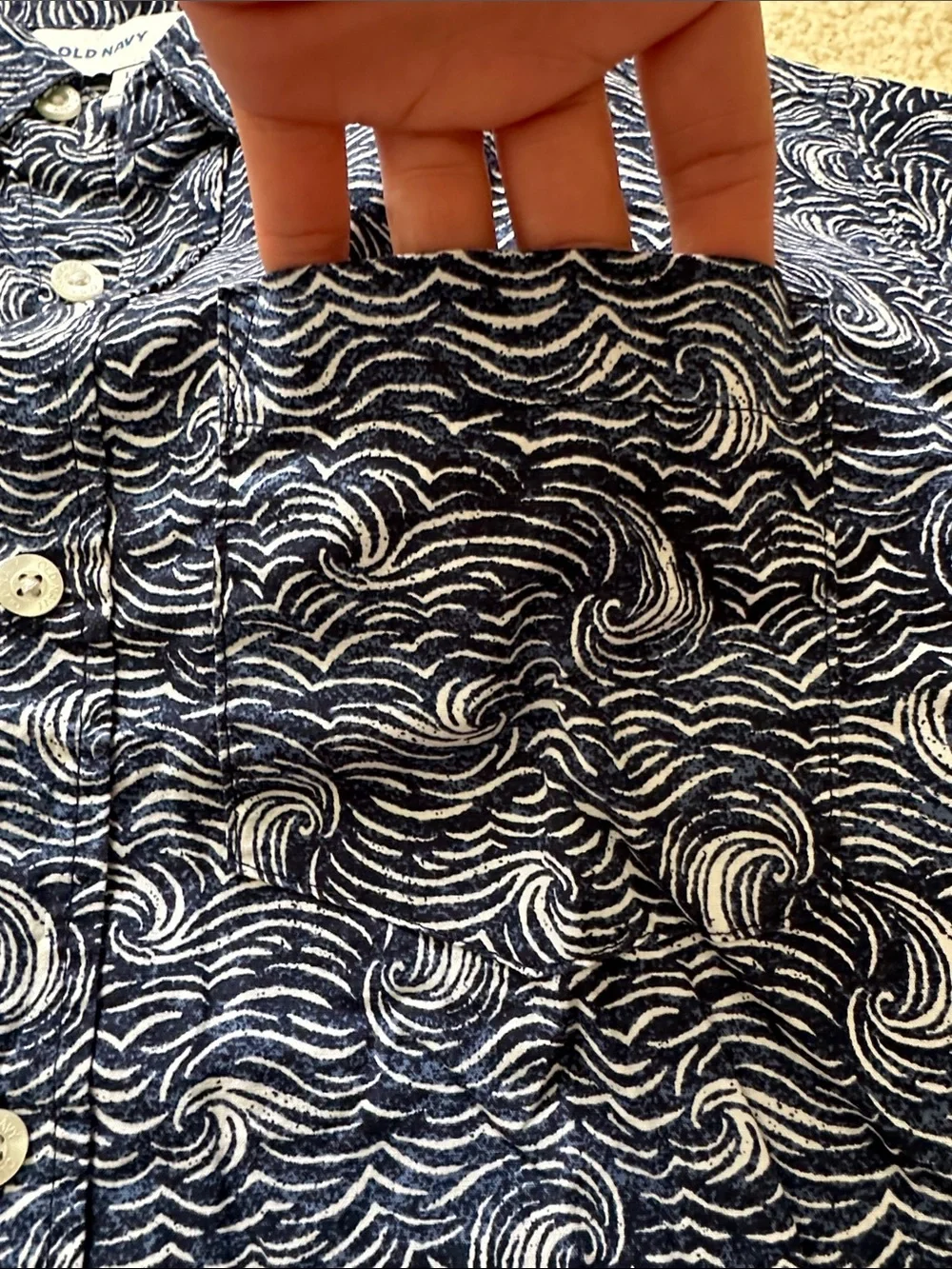 Old Navy boys Navy & White Swirl-Print Short Sleeve Button-Up Shirt